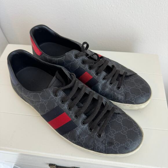 Gucci Ace GG Supreme Monogram Sneakers Python Trim Men’s Size 11.5 - Picture 1 of 9